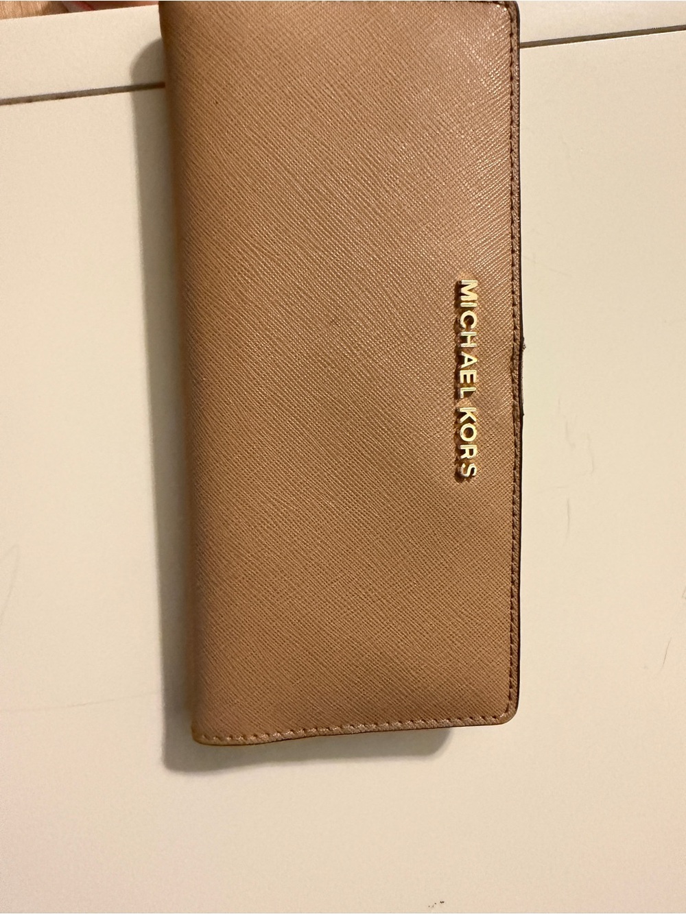 Michael Kors Beige Tan Saffiano Continental Wallet with Gold Logo